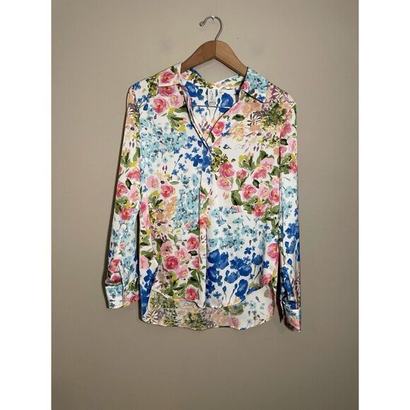 J Joie Popover Blouse Women’s Small Floral Long Sleeve Collar - Picture 2 of 5